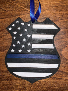 Blue Line Police Badge Ornament
