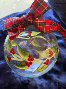 Hand-painted jumbo glass ball ornament -4”